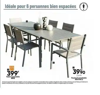 Bricorama Table Extensible Irys Fauteuil Empilable Nikitha 2 offre