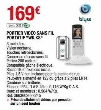 Brico Dépôt Portier Vidéo Sans Fil Portatif offre