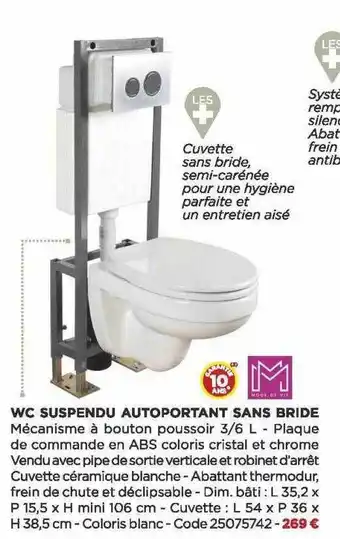 Wc Suspendu Autoportant Sans Bride