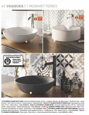 Bricomarché Mitigeur Lavabo Haut Ilona, Vasque Ronde à Poser Alea, Mitigeur Lavabo Show, Vasque à Poser Justa, Mitigeur Lavabo Haut Kissy offre