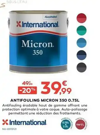 Cabesto Antifouling Micron 350 0.75l International offre