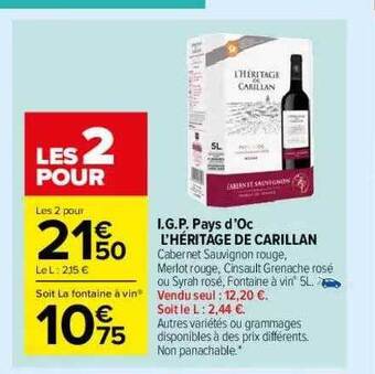 Carrefour Market I.g.p. Pays D'oc L'héritage De Carillan offre
