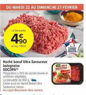 Carrefour Market Haché Bœuf Ultra Savoureux Bolognaise Socopa offre