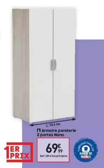 Conforama Armoire Penderie 2 Portes Nano offre