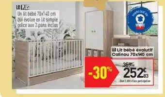 Conforama Lit Bébé évolutif Calinou 70 X 140 Cm offre