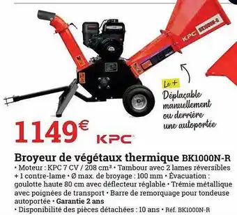 Espace emeraude Broyeur De Végétaux Thermique Bk1000n-r Kpc offre