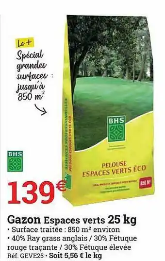 Espace emeraude Gazon Espaces Verts 25 Kg offre