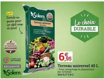 Espace emeraude Terreau Universel 40 L Solem offre