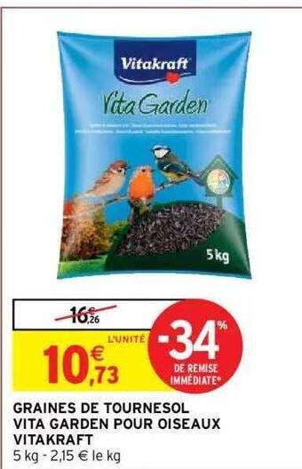 Intermarché Graines De Tournesol Vita Garden Pour Oiseaux Vitakraft offre