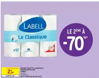 Intermarché Hyper Papier Toilette Classique 2 épaisseurs Blanc Labell offre