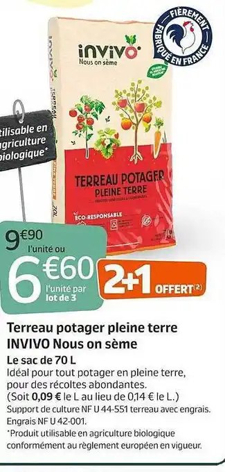 Jardiland Terreau Potager Pleine Terre Bio Invivo Nous On Sème offre