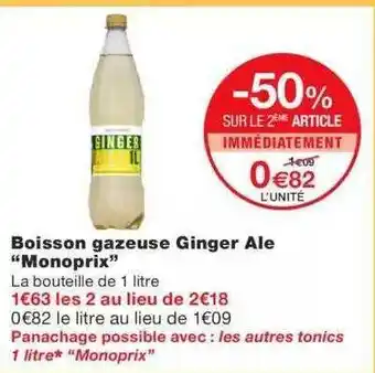 Monoprix Boisson Gazeuse Ginger Ale offre