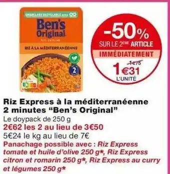 Monoprix Riz Express à La Méditerranéenne 2 Minutes offre
