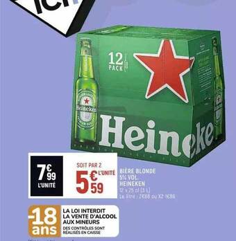 Spar Bière Blonde 5% Vol. Heineken offre