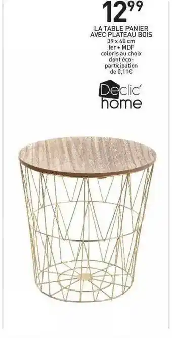 Stokomani La Table Panier Avec Plateau Bois Declic' Home offre