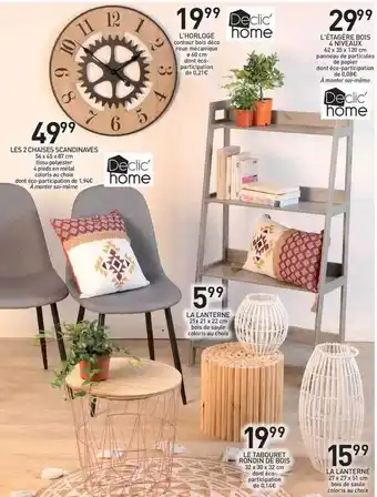 Stokomani Les 2 Chaises Scandinaves, L'horloge, L'étagère Bois 4 Niveaux, La Lanterne, Le Tabouret Rondin De Bois, La Lanterne offre