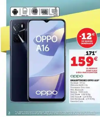 Super U Oppo Smartphone Oppo A16 offre