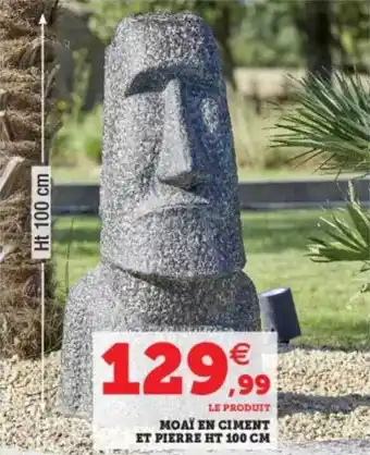 Super U Moaï En Ciment Et Pierre Ht 100 Cm offre