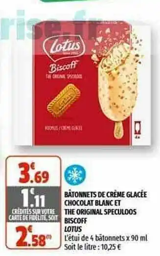 Coccinelle Supermarché Bâtonnets De Crème Glacée Chocolat Blanc Et The Original Spéculoos Biscoff Lotus offre