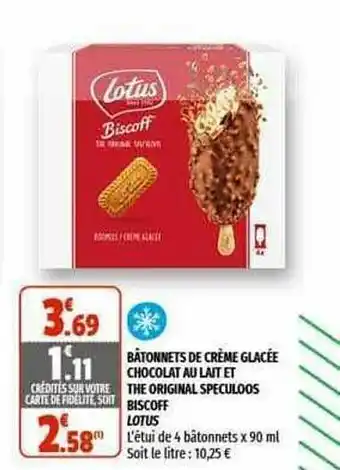 Coccinelle Supermarché Bâtonnets De Crème Glacée Chocolat Au Lait Et The Original Spéculoos Biscoff Lotus offre
