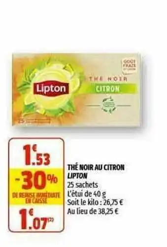 Coccinelle Supermarché Thé Noir Au Citron Lipton offre