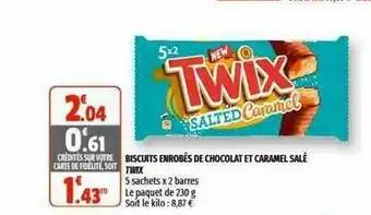 Coccinelle Supermarché Biscuits Enrobés De Chocolat Et Caramel Salé Twix offre