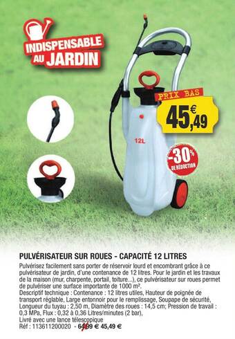 Outiror Pulvérisateur Sur Roues - Capacité 12 Litres offre