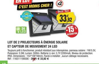 Outiror Lot De 2 Projecteurs à énergie Solaire Et Capteur De Mouvement 24 Led offre