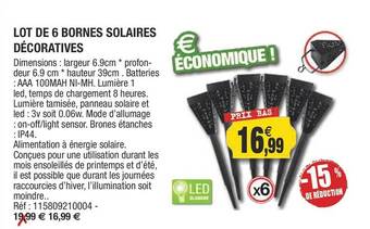 Outiror Lot De 6 Bornes Solaires Décoratives offre