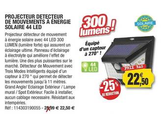 Outiror Projecteur Détecteur De Mouvements à énergie Solaire 44 Led offre
