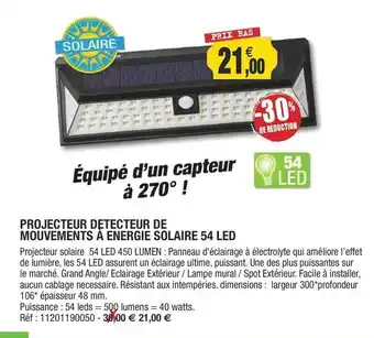 Outiror Projecteur Détecteur De Mouvements à énergie Solaire 54 Led offre