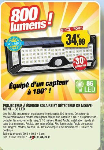 Outiror Projecteur à énergie Solaire Et Détecteur De Mouvement - 86 Led offre