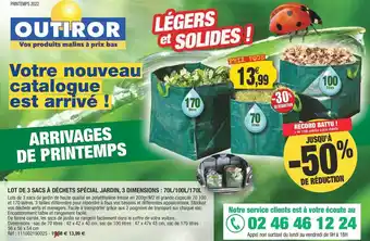 Outiror Lot De 3 Sacs à Déchets Spécial Jardin, 3 Dimensions : 70l - 100l - 170l offre