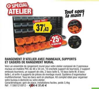 Outiror Rangement D'atelier Avec Panneaux, Supports Et Casiers De Rangement Mural offre