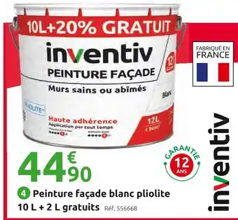 Mr Bricolage Inventiv peinture façade blanc pliolite 10 l + 2 l gratuits offre