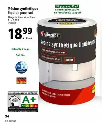 Lidl Résine Synthétique Liquide Pour Sol Parkside offre