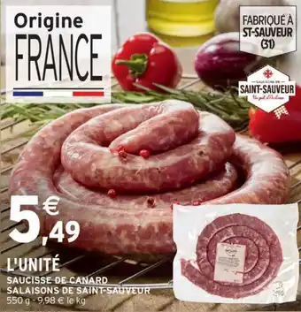 Intermarché Saucisse de canard salaisons de saint-sauveur offre