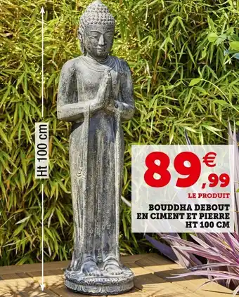 Super U Bouddha debout en ciment et pierre offre