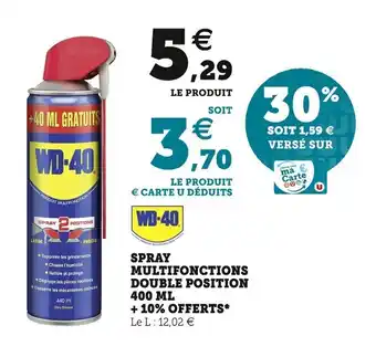 Super U Spray Multifonctions Double Position 400 ML + 10% Offerts offre