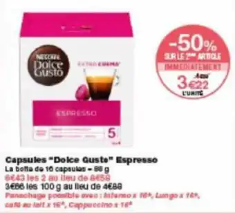 Monoprix Capsules "doice gusto" espresso offre