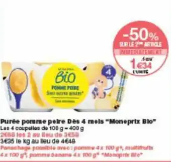 Monoprix Purée pomme poire offre
