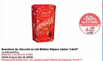 Monoprix Bouchées de chocolat au lait édition paques lindor "lindt" offre