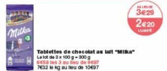 Monoprix Tablettes de chocolat au lait "milka" offre
