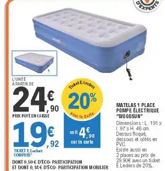 Matelas 1 Place Pomp éléctrique Woodsun