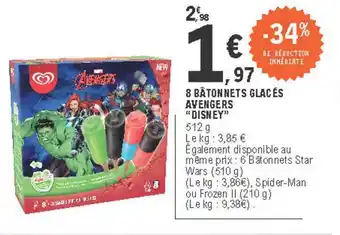 E.Leclerc 8 Bâtonnets Glacés Avengers Disney -34% De Réduction Immédiate offre