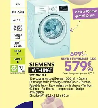 Proxi Confort Lave-linge Siemens offre