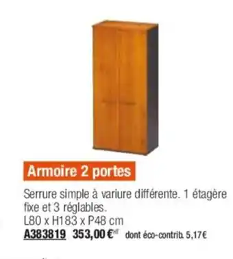Calipage Armoire 2 portes offre