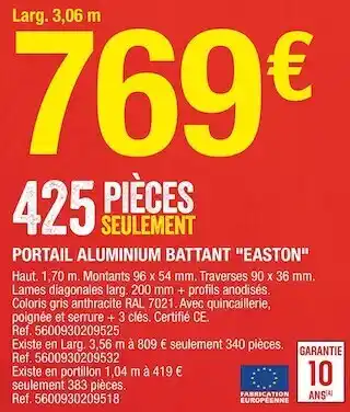 Brico Dépôt Easton portail aluminium battant offre