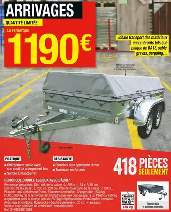 Remorque double essieux avec bâche