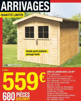 Abri de jardin bois 5,36 m²